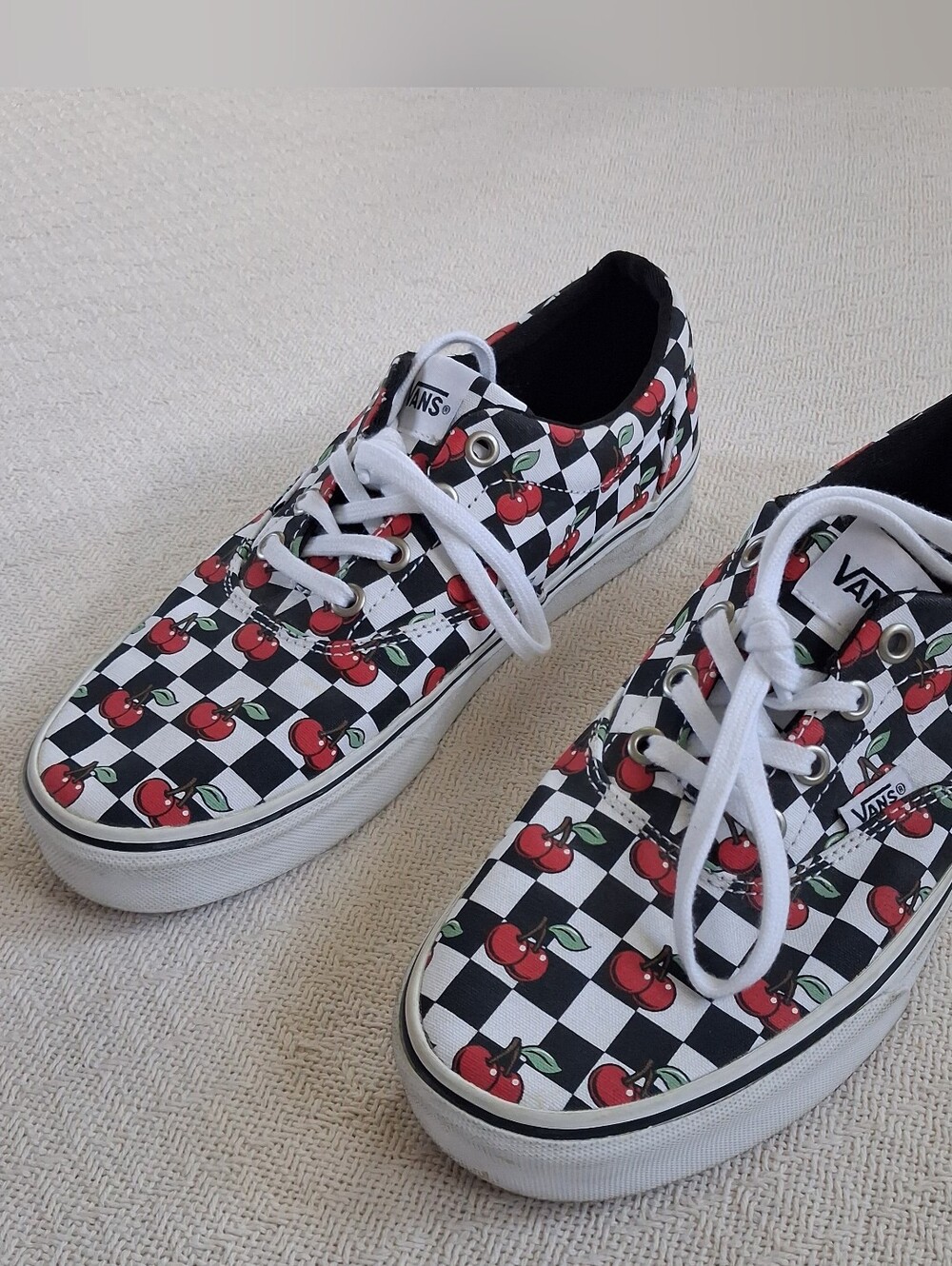 vans ♡ cherry checkered doheny shoes womens size 8 tumblr indie retro coquette